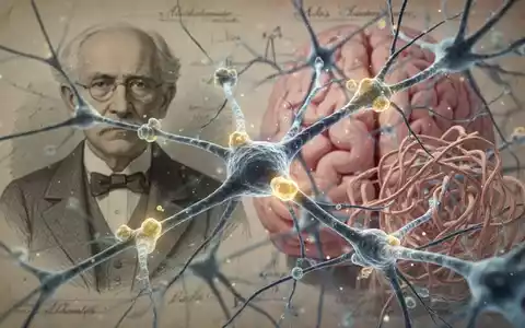 Mikroskopische Ansicht von Hirngewebe mit Amyloid-Plaques und Tau-Tangles, im Hintergrund verschwommenes Porträt von Alois Alzheimer. - Foto: über boerse-global.de