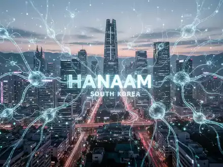 A futuristic cityscape of Hanam, South Korea, with glowing artificial intelligence neural network overlays. - Foto: über boerse-global.de