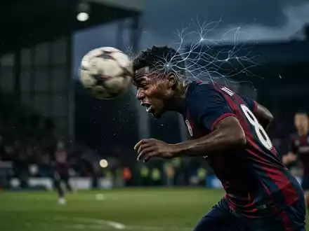 Ein verschwommener Fußball trifft den Kopf eines Spielers, mit subtilen, leuchtenden neuronalen Linien, die vom Kopf ausgehen. - Foto: über boerse-global.de