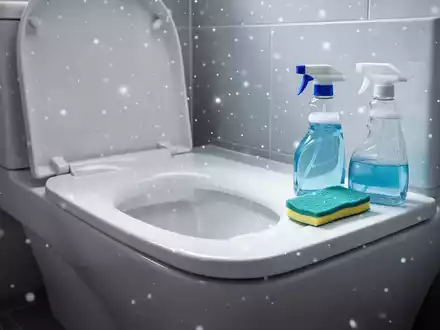 Ein makelloses, modernes Badezimmer mit einem glänzenden Toilettenbecken und Reinigungsmitteln, die Sauberkeit und Effizienz symbolisieren. - Foto: über boerse-global.de