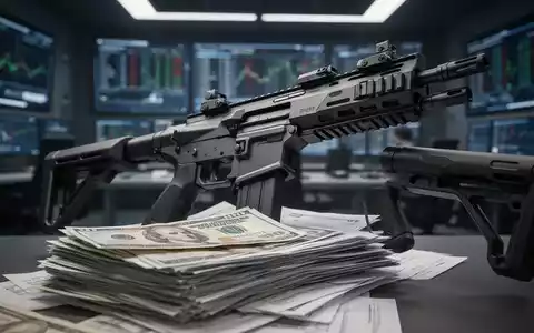 Ein modernes Gewehr und ein Stapel Geld oder Dokumente, die einen Kreditvertrag symbolisieren, mit verschwommenem Hintergrund. - Foto: über boerse-global.de