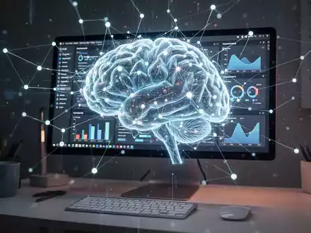 A glowing, abstract digital brain or network superimposed over a modern computer desktop, symbolizing AI and productivity software. - Foto: über boerse-global.de