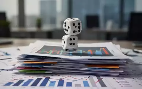 Ein einzelner Würfel, der eine hohe Zahl zeigt, balanciert auf einem Stapel von Finanzdiagrammen und -grafiken in einem Büro. - Foto: über boerse-global.de