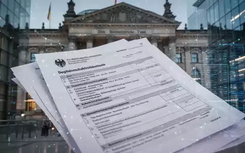 Eine Nahaufnahme von deutschen Steuerdokumenten mit angedeuteten digitalen Elementen, die gesetzliche und technologische Änderungen symbolisieren. - Foto: über boerse-global.de