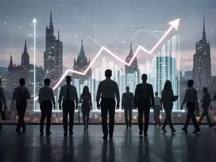 Silhouetten von Menschen vor einem digitalen Diagramm, das einen Arbeitskräftemangel in Deutschland symbolisiert. - Foto: über boerse-global.de
