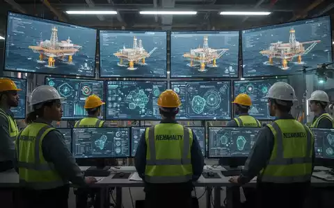 Eine hochmoderne Industrie-Kontrollraumumgebung mit digitalen Zwillingen von Offshore-Anlagen und KI-gesteuerten Sicherheitskonzepten. - Foto: über boerse-global.de
