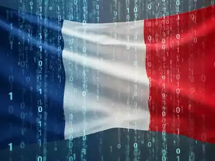 A stylized digital French flag with binary code flowing over it, representing France's move to Linux for digital sovereignty. - Foto: über boerse-global.de