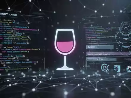 A stylized wine glass icon integrated with abstract code and graphical elements, symbolizing software compatibility and development. - Foto: über boerse-global.de