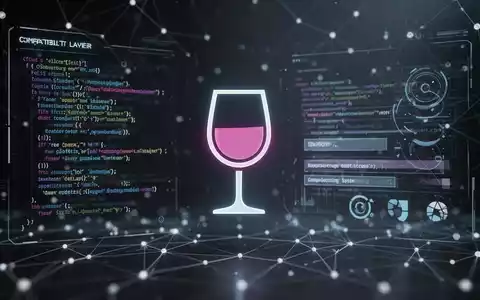 A stylized wine glass icon integrated with abstract code and graphical elements, symbolizing software compatibility and development. - Foto: über boerse-global.de