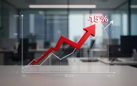 Ein roter Abwärtspfeil durchsticht einen minimalistischen Finanzchart, der einen 15-prozentigen Rückgang über 30 Tage symbolisiert. - Foto: über boerse-global.de