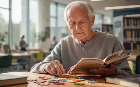 Eine ältere Person konzentriert sich auf ein Gedächtnisspiel oder ein Buch in einer ruhigen, hellen Umgebung. - Foto: über boerse-global.de