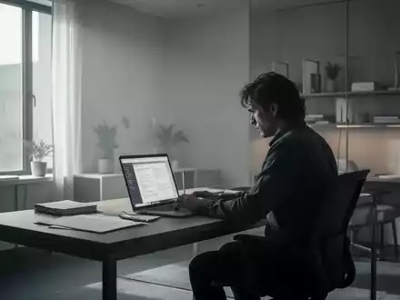 Eine Person arbeitet allein an einem Schreibtisch in einem modernen Homeoffice, symbolisiert Isolation und psychische Belastung. - Foto: über boerse-global.de