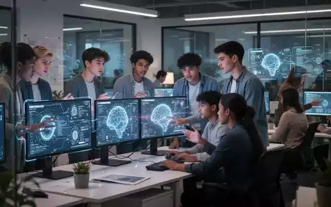 Junge Fachkräfte (Millennials und Gen Z) in einem modernen Büro, einige interagieren mit KI-Schnittstellen, andere arbeiten zusammen. - Foto: über boerse-global.de