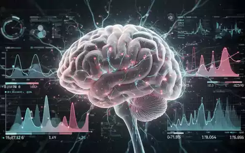 Ein stilisiertes menschliches Gehirn mit leuchtenden neuronalen Pfaden, überlagert von abstrakten Daten und Zahlen. - Foto: über boerse-global.de