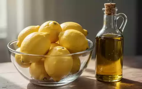 Nahaufnahme einer Glasschale mit leuchtend gelben Zitronen und einer Flasche Olivenöl, beleuchtet von weichem, natürlichem Licht. - Foto: über boerse-global.de