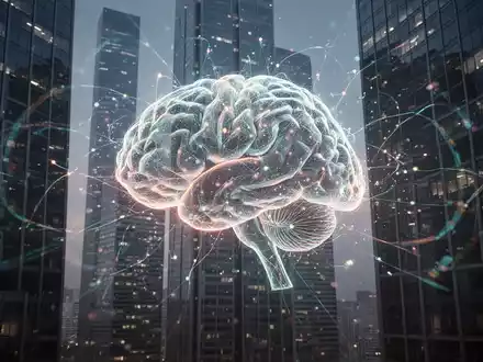 A glowing, abstract AI brain or network inside a modern skyscraper, symbolizing artificial intelligence gaining legal personality. - Foto: über boerse-global.de
