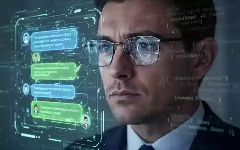 Ein futuristisches Chatbot-Interface auf einem Bildschirm, das sich in der Brille eines Geschäftsmanns spiegelt, umgeben von Codezeilen. - Foto: über boerse-global.de