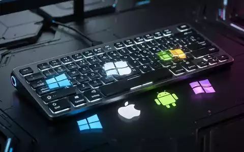 A close-up of a modern computer peripheral with illuminated function keys, reflecting operating system icons for Windows, Apple, and Android. - Foto: über boerse-global.de