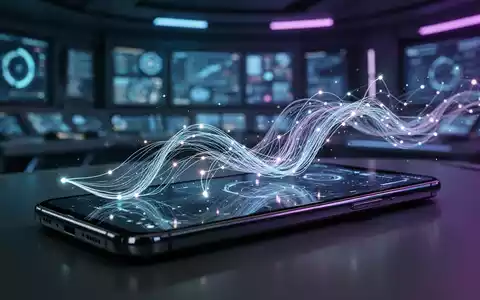 A close-up of a smartphone screen showing abstract blue and purple digital patterns, symbolizing performance and speed. - Foto: über boerse-global.de