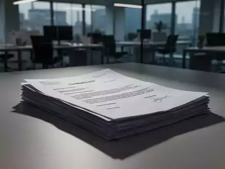 Nahaufnahme von gestapelten Kündigungsschreiben oder rechtlichen Dokumenten auf einem Schreibtisch in einem modernen Büro. - Foto: über boerse-global.de