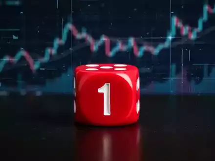 Ein roter Würfel mit der Zahl Eins liegt auf einer dunklen Oberfläche, im Hintergrund verschwommene digitale Linien. - Foto: über boerse-global.de