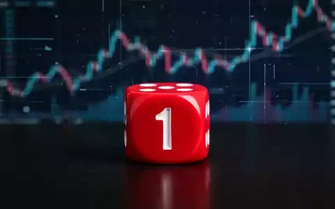 Ein roter Würfel mit der Zahl Eins liegt auf einer dunklen Oberfläche, im Hintergrund verschwommene digitale Linien. - Foto: über boerse-global.de