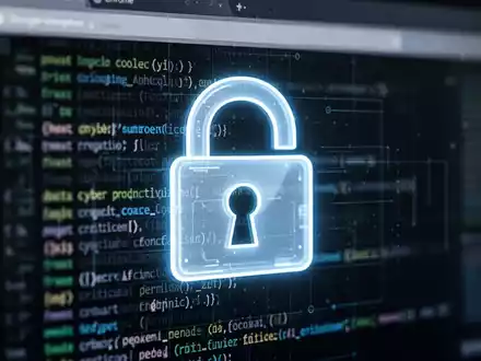 Ein stilisiertes, leuchtendes Vorhängeschloss über verschwommenem Computercode, der Cybersicherheit und digitale Schwachstellen symbolisiert. - Foto: über boerse-global.de