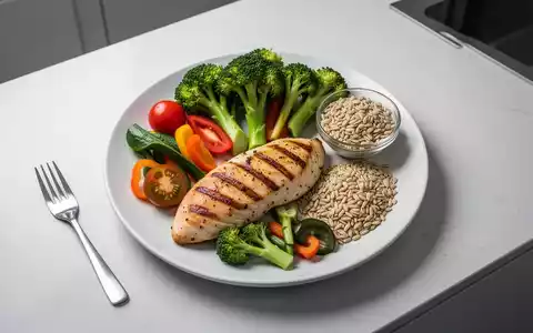 Ein ausgewogenes Essen mit magerem Protein, frischem Gemüse und Vollkornprodukten auf einem modernen Tisch, das gesunde Ernährung symbolisiert. - Foto: über boerse-global.de