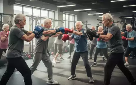 Senioren trainieren kontaktloses Boxen mit Trainern in einem modernen Fitnessstudio als Parkinson-Therapie. - Foto: über boerse-global.de