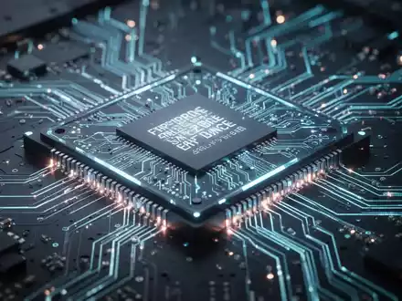 Close-up of a high-tech computer processor chip with detailed circuitry and subtle glowing lights, symbolizing advanced computing power. - Foto: über boerse-global.de
