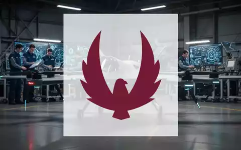 Eine moderne Drohne in einem Hangar mit Ingenieuren im Hintergrund, die an Verteidigungstechnologie arbeiten. - Foto: über boerse-global.de