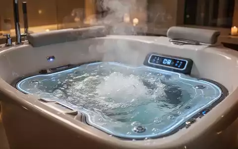 Nahaufnahme einer modernen Badewanne mit sprudelnder Whirlpoolmatte, die eine entspannende Hydromassage erzeugt. - Foto: über boerse-global.de