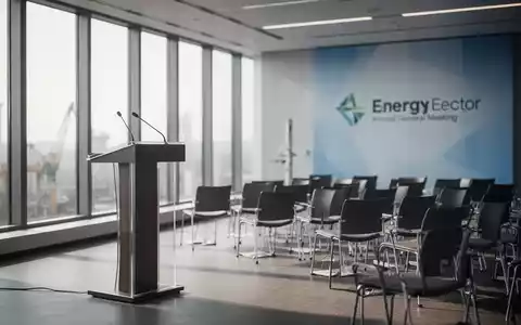 Ein moderner Konferenzraum mit Podium und Stühlen, bereit für eine Hauptversammlung im Energiesektor. - Foto: über boerse-global.de