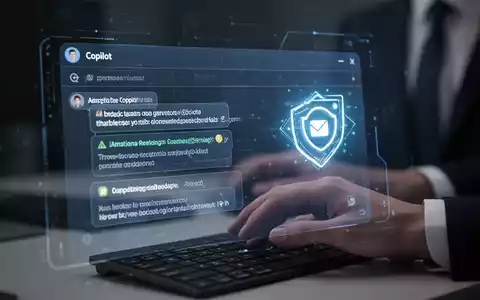 A stylized digital display showing an email interface with AI-generated text prompts and a glowing Microsoft Copilot icon. - Foto: über boerse-global.de