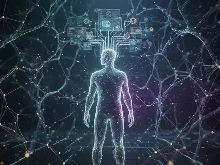 A stylized human silhouette made of glowing data points connected to a larger digital network, representing individual expertise becoming enterprise assets. - Foto: über boerse-global.de