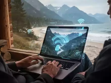 A person working on a tablet in a remote, scenic location, symbolizing offline productivity and design flexibility. - Foto: über boerse-global.de