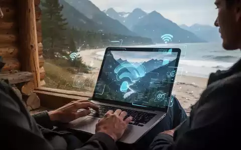 A person working on a tablet in a remote, scenic location, symbolizing offline productivity and design flexibility. - Foto: über boerse-global.de