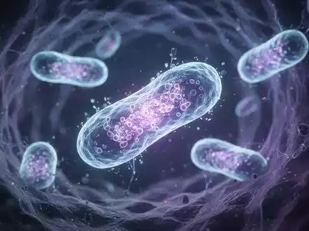 Nahaufnahme von leuchtenden Mitochondrien innerhalb einer menschlichen Zelle, die Energie und biologische Signalgebung symbolisieren. - Foto: über boerse-global.de