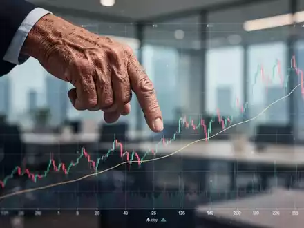 Eine Hand zeigt auf einen digitalen Aktienchart mit einem leichten Rückgang und einer 200-Tage-Durchschnittslinie in einem Büro. - Foto: über boerse-global.de