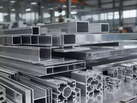 Stapel verschiedener fertiger Aluminiumprodukte wie Profile, Bleche und Bauteile unter industriellem Licht. - Foto: über boerse-global.de