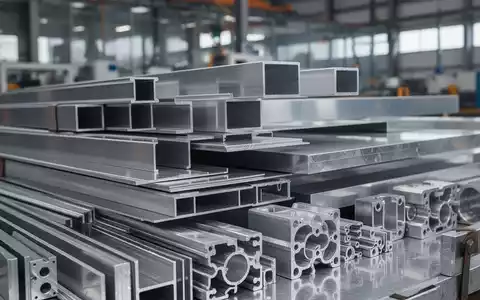Stapel verschiedener fertiger Aluminiumprodukte wie Profile, Bleche und Bauteile unter industriellem Licht. - Foto: über boerse-global.de