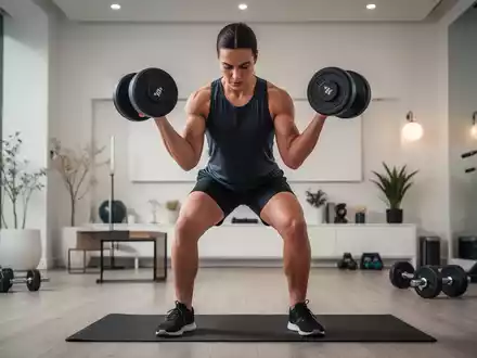 Eine Person trainiert mit Kurzhanteln in einem modernen Heimgym, fokussiert auf Ganzkörpertraining und Muskelaufbau. - Foto: über boerse-global.de