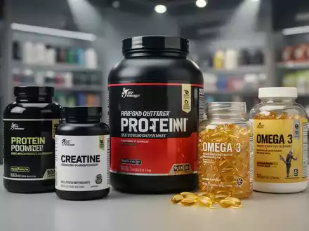 Nahaufnahme verschiedener Nahrungsergänzungsmittel wie Proteinpulver, Kapseln und Tabletten, die auf einer Oberfläche angeordnet sind. - Foto: über boerse-global.de