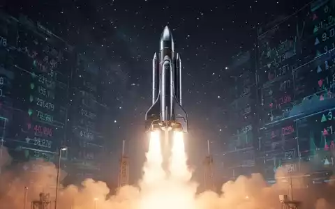 Eine futuristische Rakete startet in den Nachthimmel, mit subtilen digitalen Finanzdaten im Hintergrund. - Foto: über boerse-global.de
