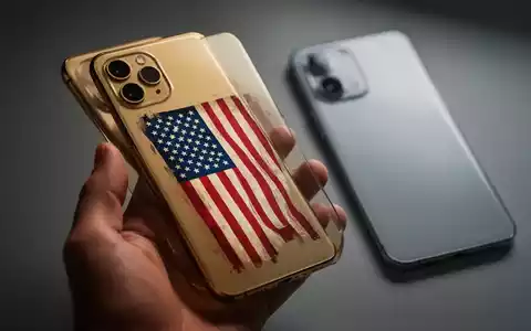 Ein goldenes Smartphone mit einer stilisierten US-Flagge auf der Rückseite, gehalten von einer Hand, im Vergleich zu einem generischen Smartphone. - Foto: über boerse-global.de