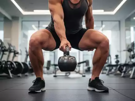 Eine Person führt eine Goblet-Kniebeuge aus, wobei die Gesäßmuskulatur und die Knie ausgerichtet sind, in einem Fitnessstudio. - Foto: über boerse-global.de