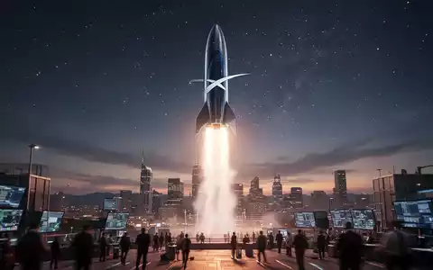 Eine futuristische Rakete startet in den Nachthimmel über einer belebten Finanzmetropole. Symbolisiert den SpaceX-Börsengang. - Foto: über boerse-global.de