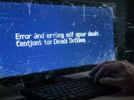 A close-up of a frozen computer screen displaying an error message, with a hand hovering over a mouse. - Foto: über boerse-global.de