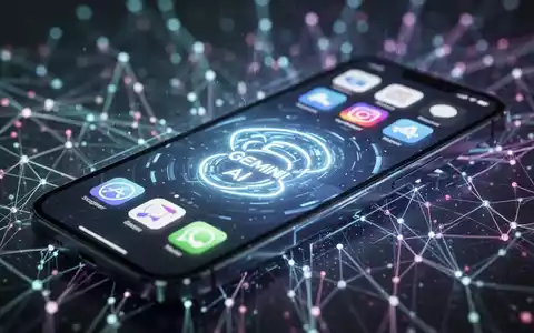 A smartphone screen with a glowing Gemini AI logo and app icons, set against a backdrop of digital connections. - Foto: über boerse-global.de