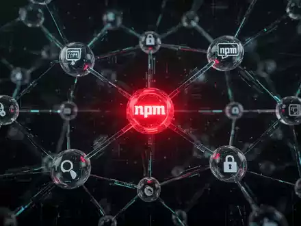 A glowing red node in a complex digital network, symbolizing a compromised software package in a supply chain attack. - Foto: über boerse-global.de